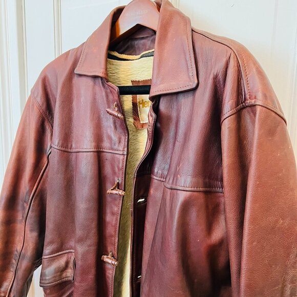 Vintage Here & Now NYC Outerwear Cognac Brown Heavy Weight Leather Jacket Coat - Picture 4 of 16